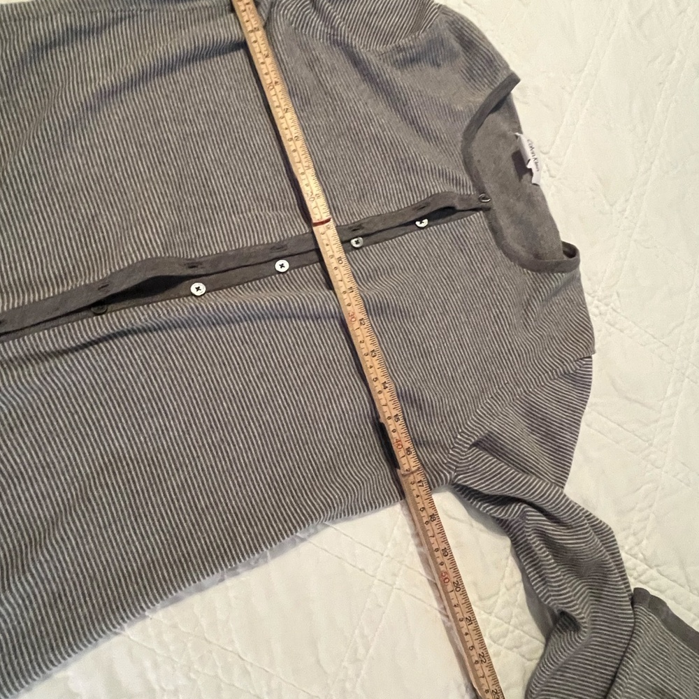 Calvin Klein 2 Piece Tank Top Cardigan Set Women 100% Cotton Gray White Stripe M - Picture 16 of 16